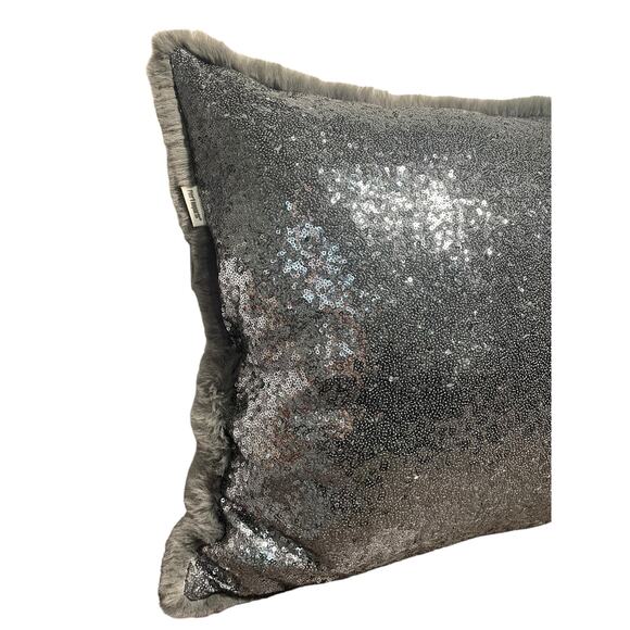 Pier 1 Imports Accent Throw Pillow Silver Sequin Gray Faux Fur 18"x18" Soft Cozy - Picture 3 of 5